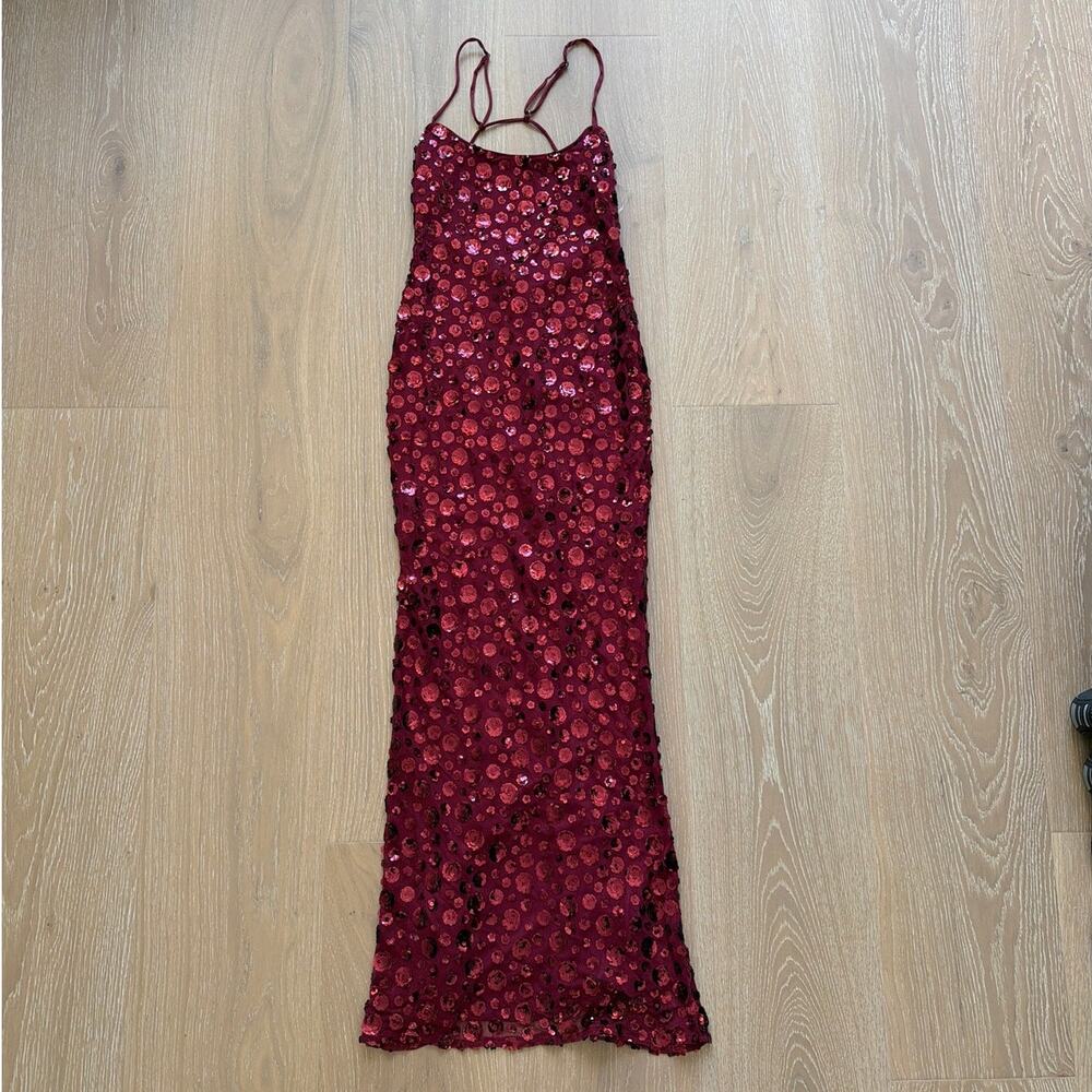 Showpo Backless Maxi Dress Sequins Blaze Size US4 Red
